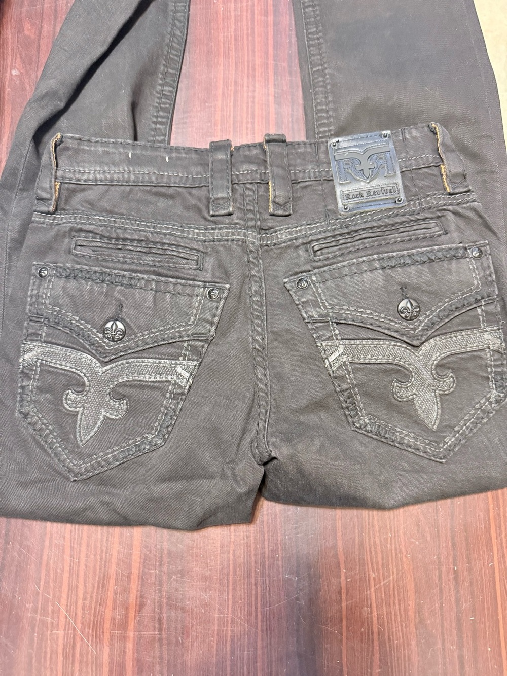 Rock Revival Men's Black Jeans with Gold Accent Waistband 30x30